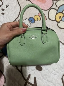 Coach Rowan Satchel Crossgrain Leather Handbag Washed Green / Silver Mini - Picture 1 of 9