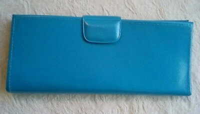 Cartera Grande Azul Turquesa De Colección Hecha en Hong Kong Kisslock Compartimentos con Cremallera Foto 1 de 4