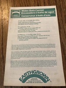 Mirro Water Bath Canner Manual Canning Instructions Jam Time Chart Earthgrown - Picture 1 of 3