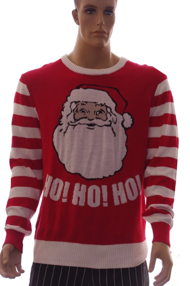 Mens Adult SANTA Ho Ugly Christmas Sweater Party WHERES WALDO Stripe M L XL NEW Foto 1 de 1