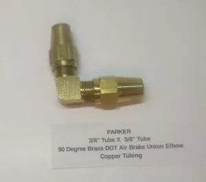 PARKER 3/8" Tube DOT Air Brake Union Elbow - 90 Degree - Brass - Copper Tubing - Picture 1 of 4