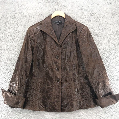 Lafayette 148 New York Blazer женщин 12 коричневый искусственной кожи гофрированный крокодила кнопка - Изображение 1 из 4