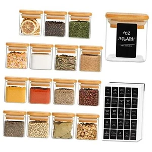 16Pcs Glass Spice Jars with Bamboo Lid, 4oz Airtight Square Square/4oz/16Pcs - Picture 1 of 8