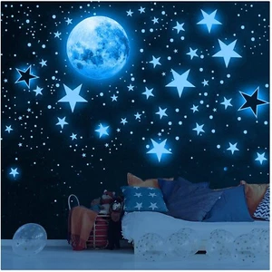 Leuchtsticker, Wandtattoo, Sterne, Mond, Kinderzimmer, selbstklebend, wiederv... - Bild 1 von 9