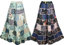 Womens Gypsy 2pc Long Skirt Vintage Look Rayon Boho Flare Patchwork Skirts S/M