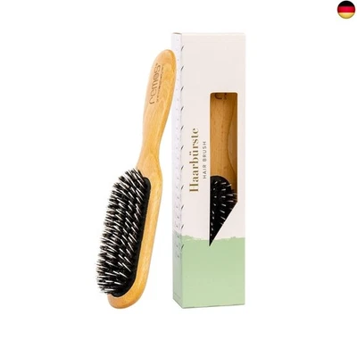 REMOS PROFESSIONAL BODY CARE remos Haarbürste aus Buchenholz mit 100% Wildschweinborste & Frisierpin