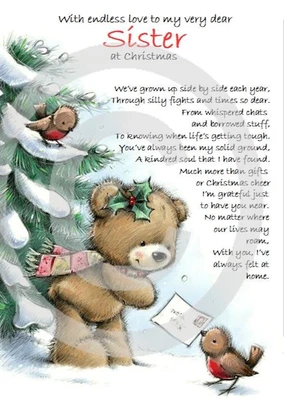 PICKTURE-THIS For You Dear Sister At Christmas Time A5 Size Christmas Card and Red Envelope