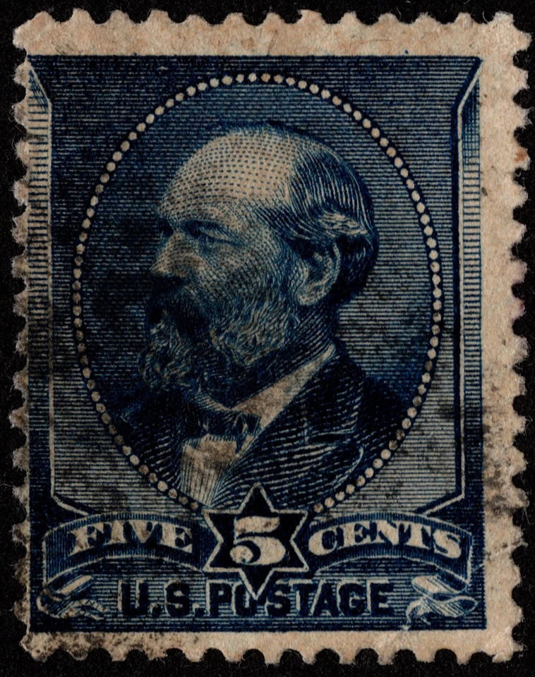 Estampilla de Estados Unidos Scott # 216 usada en muy buen estado - 5 centavos índigo presidente Garfield retrato Foto 1 de 1