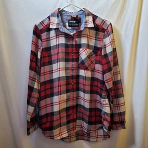 EDDIE BAUER Classic Fit Button Down Red Plaid Casual Shirt Women's Size Small - Picture 1 of 7