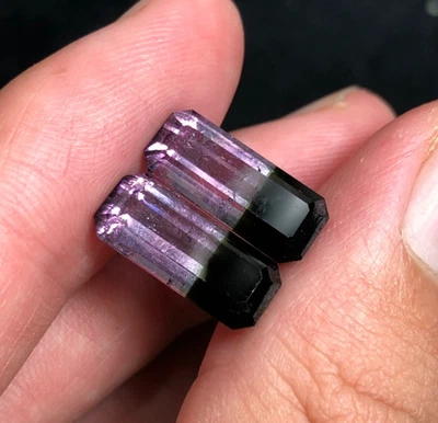 9.9 Carats Natural Bi Color Tourmaline Pair,  Emerald Cut, Hand Faceted - Image 1 of 3