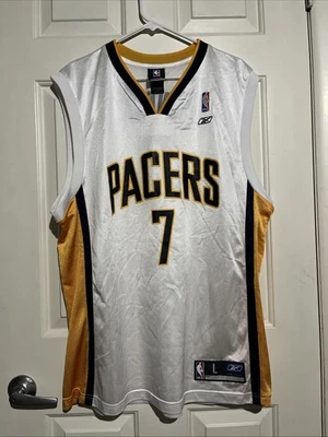 Camiseta Jermaine O'Neal Indiana Pacers Reebok Para Hombre Grande Años 2000 Blanca Amarilla #7 Foto 1 de 4