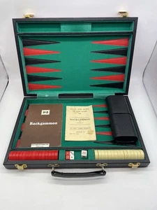 Vintage 1970s Backgammon Set In Red & Black Faux Leather Case Complete See Pics - Picture 1 of 11