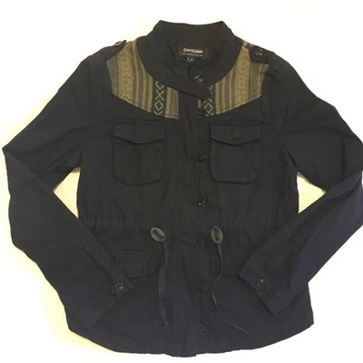 Chaqueta utilitaria Coffeeshop W M negra estilo militar ribete azteca algodón abotonado Foto 1 de 4