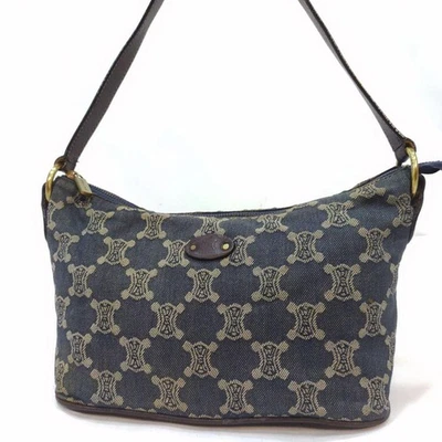 CELINE Vanity Macadam Mini Shoulder Bag Leather Denim Navy Brown Used from Japan - Image 1 of 4