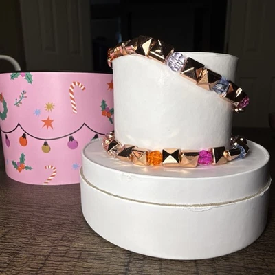 Bomb Party 2 Rose Gold Christmas Stack Beaded Bracelets Pink Orange Purple - Image 1 of 3
