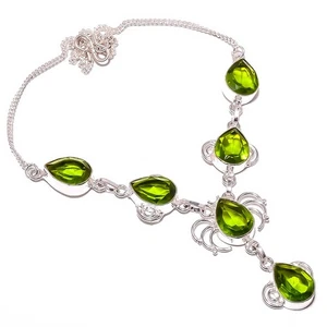 Peridot Gemstone Handmade Antique Design Tennis Necklace 17.99" TN7525-351 - Picture 1 of 3