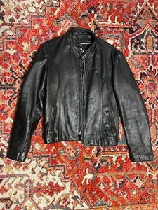 vintage black leather moto jacket size 36 genuine leather - Picture 1 of 8