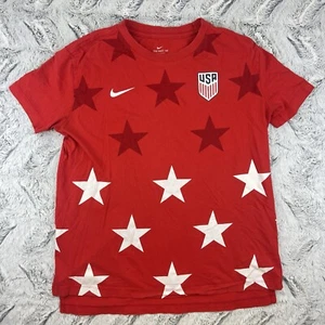 US Soccer Logo Nike USA High Low Cotton Shirt Top Red White Womens Medium Stars - Picture 1 of 17