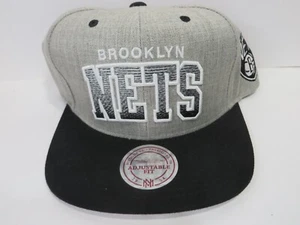 Brooklyn Nets Snapback Hat Black White Grey Mitchell & Ness New - Picture 1 of 6