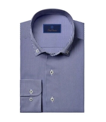 $175 NWT David Donahue Blue Cotton Gingham Check Performance Dress Shirt Size S - Image 1 of 3