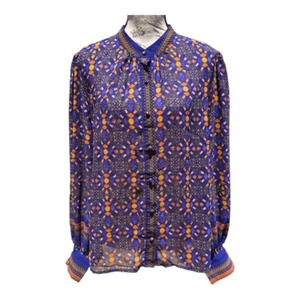 Blusa Scoop -579 nuova con etichetta semi trasparente manica lunga boho viola giallo donna taglia XL - Foto 1 di 9