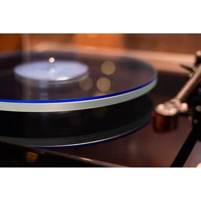 Clear Acrylic Turntable Slipmat 3mm Premium Platter Mat UV Blue Rim Label Recess - Image 1 of 4