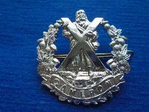 CAMERON HIGHLANDERS ANODISED STAYBRITE SILVER GLENGARRY, CAP BADGE - Picture 1 of 2