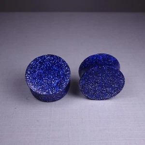 Blue Glitter Resin Ear Plugs - Ear Gauges - Double Flared - Handmade - Picture 1 of 1