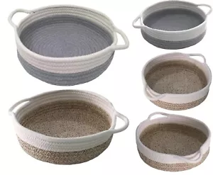 Storage Basket Fabric Storage Bowl Cotton Rope Storage Box Knitted Round Baskets - Picture 1 of 17