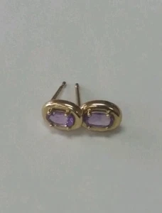 14K Solid Yellow Gold Purple Gem Stone Earrings! - Picture 1 of 3