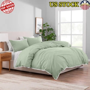 3-Piece Linen Cotton Duvet Cover Set Shams Hidden Closure Machine Washable New - Picture 1 of 7