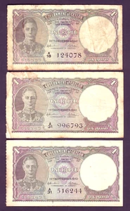 Ceylon P-34. 1 Rupee x 3. King George VI Portrait.. (1941 & 1942 x2) - Imagen 1 de 2