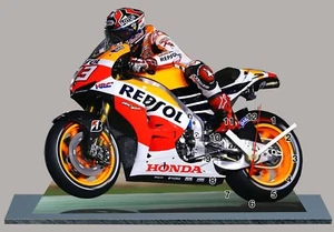 Modèles de voitures, Moto GP, Marc Marquez, Honda Repsol -02 avec horloge 11,8x 7,8 pouces - Photo 1/1