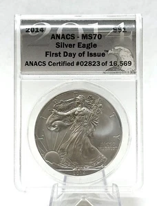 2014 ANACS MS70 First Day of Issue Silver Eagle - NO RESERVE - Picture 1 of 2