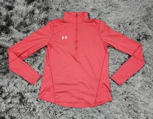 UA Under Armour Heatgear Shirt Women Small Red Thumbhole Sleeve 1/4 Zip Pullover - Picture 1 of 17