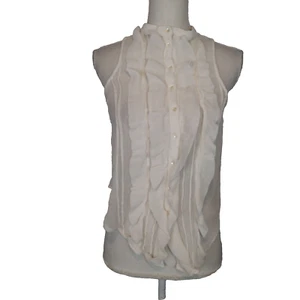 Free People Sheer Ruffle Sleeveless Button Up white Top Sz m blouse shirt - Picture 1 of 11