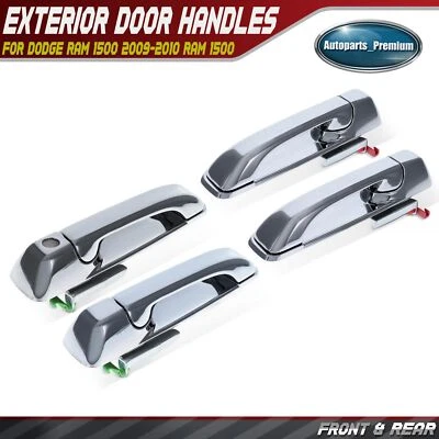 Manija de puerta exterior de metal cromado mejorada 4 piezas para Dodge Ram 1500 delantera y trasera Foto 1 de 4