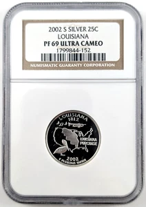2002 S Silver Proof Louisiana Statehood Quarter 25C Graded PF69 UC by NGC - Picture 1 of 2