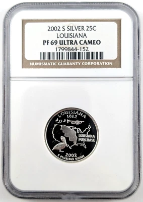 2002 S Silver Proof Louisiana Statehood Quarter 25C Graded PF69 UC by NGC - Image 1 of 2