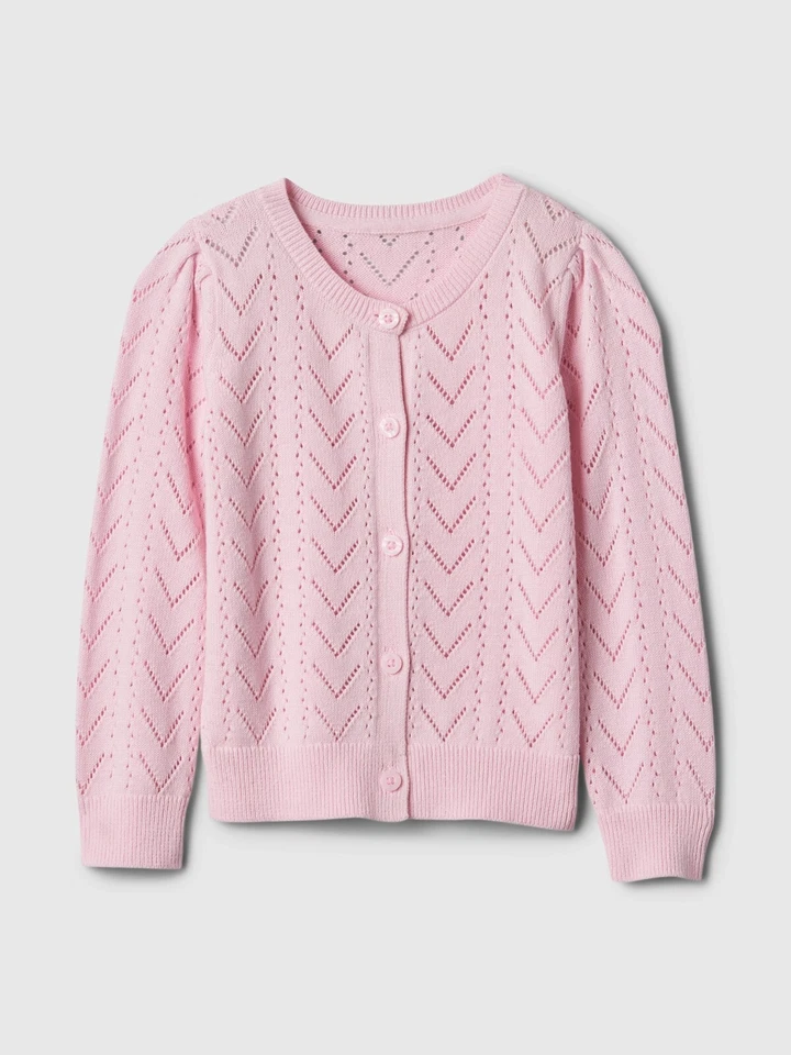 NUEVO $35 GAP Cárdigan Suéter Rosa o Blanco Pointelle Botón Frontal Niñas Pequeñas Foto 1 de 1