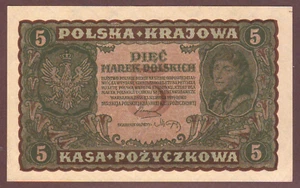 POLAND  5 Marek  23.08.1919  II Serja CK - Picture 1 of 2