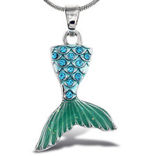 Aqua79 Silver Mermaid Tail Sparkling Crystal Pendant Necklace Jewelry - 18 Inch