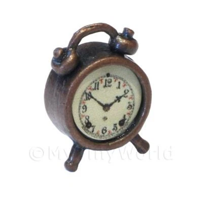 MYTINYWORLD Dolls House Solid Metal Antique Brass Effect Old Style Alarm Clock