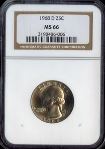 Cuarto Washington 1968-D calidad NGC MS66 - Imagen 1 de 2