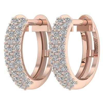 For Women Hoops Earrings 10K Rose Gold VS F 0.50 Ct Lab Grown Diamond Pave Set - Image 1 of 4