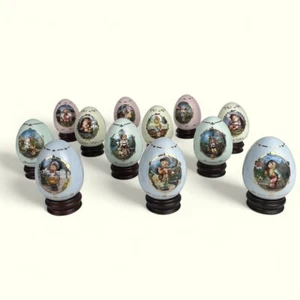 MI Hummel Danbury Mint Collection Porcelain Eggs set of 12 with Wood Stands - Picture 1 of 10