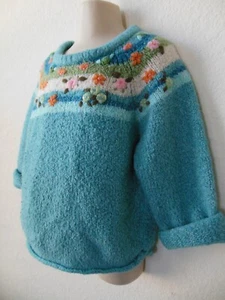 Suéter Arizona Jean Co Marca Azul Teal Turquesa Bordado Flores Talla 3T - Imagen 1 de 6