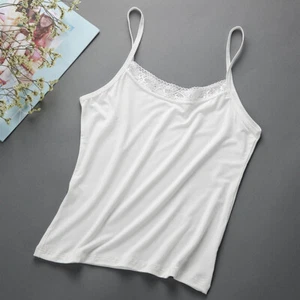 Women Slim Lace Trim Tank Top Cotton Vest Camisole Fitted Undershirt Casual Soft - Picture 1 of 13