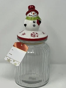 Bote de muñeco de nieve de Navidad - Tarro de golosinas de vidrio con tapa tapa de vacaciones de 10" NUEVO regalo - Imagen 1 de 13