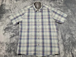 Kühl Linen Shirt Mens M Gray Plaid Short Outdoors Hiking Stretch Button Up - Picture 1 of 11